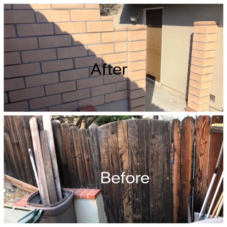 A before and after picture of the fence.