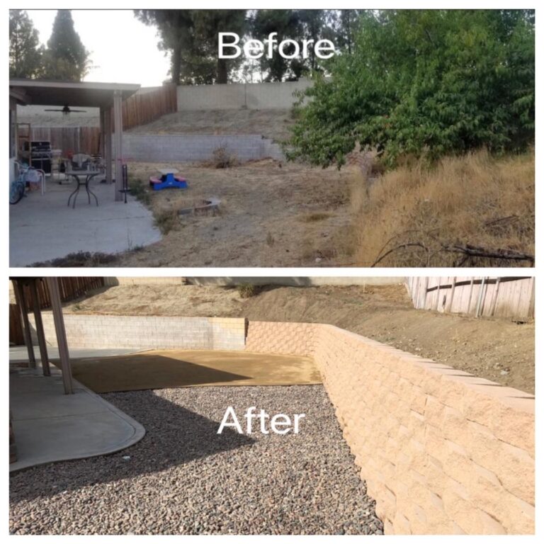 A before and after picture of the patio.