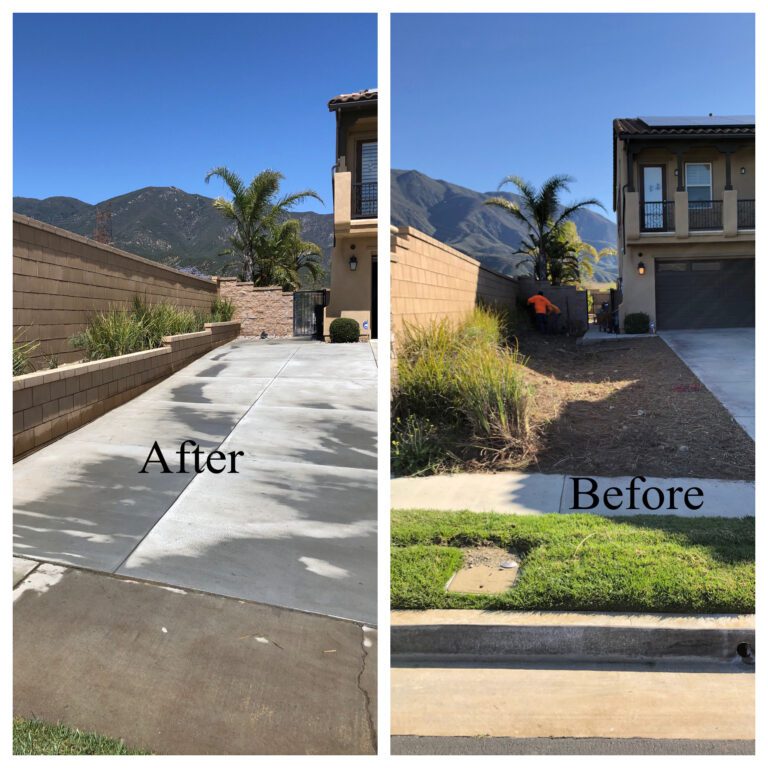 A before and after picture of the driveway.