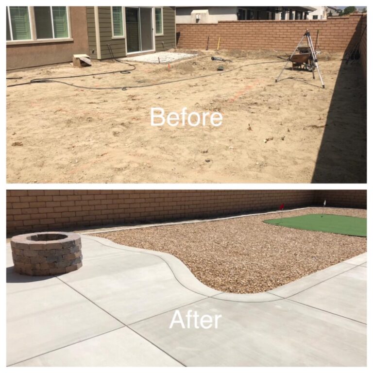 A before and after picture of the back yard.