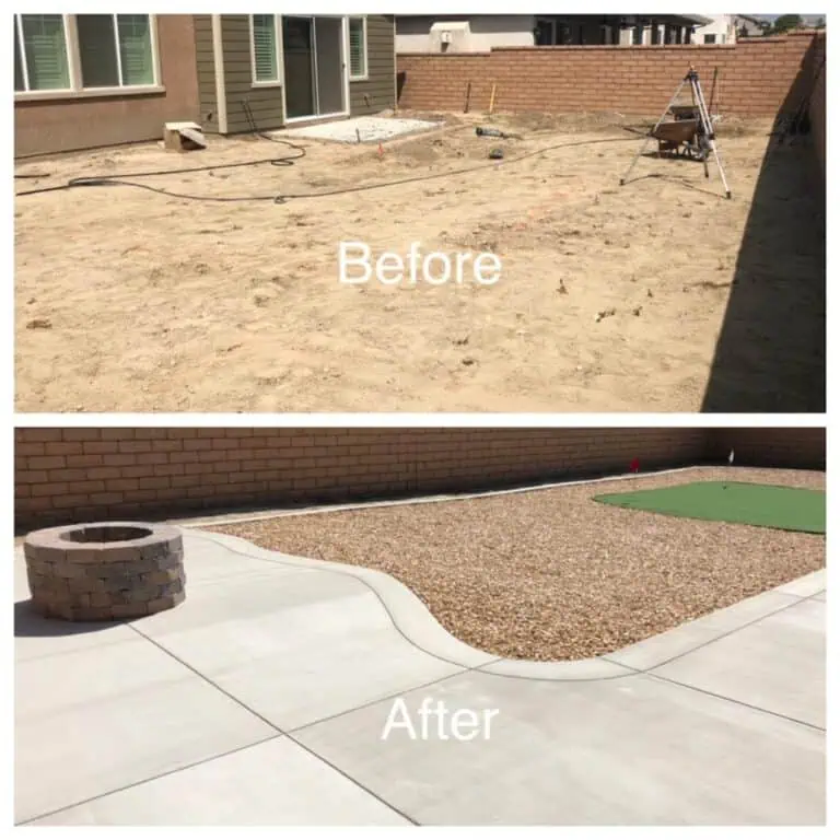A before and after picture of the back yard.