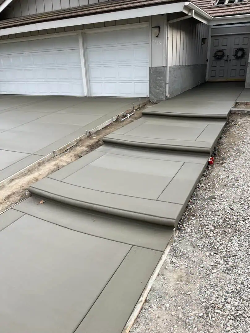 A concrete slab that has been laid in the ground.