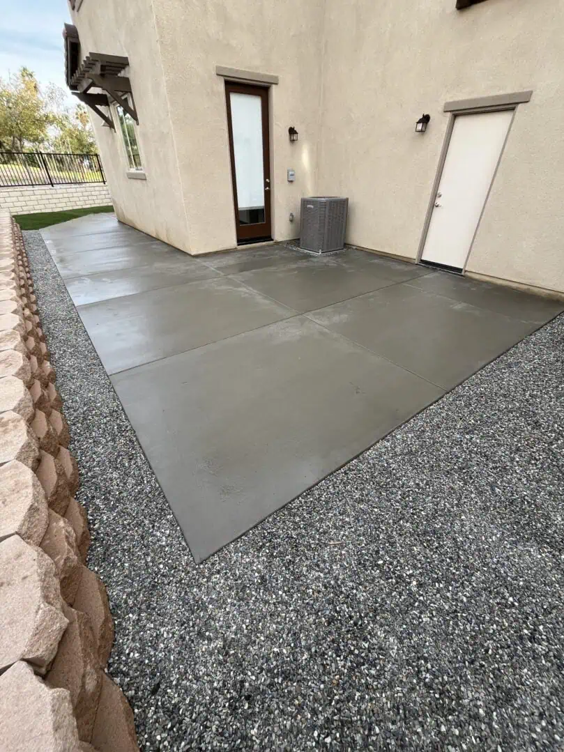 A concrete slab that has been laid on the ground.