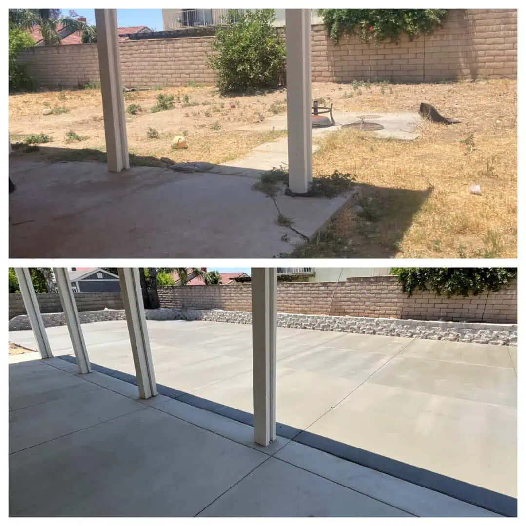 Before and after yard renovation comparison.