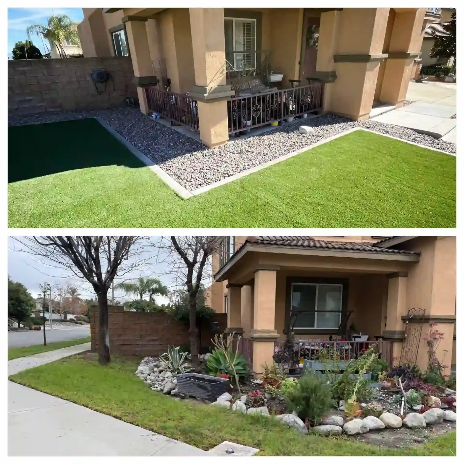 Before and After of Artificial Grass Project in Rancho Cucamonga
